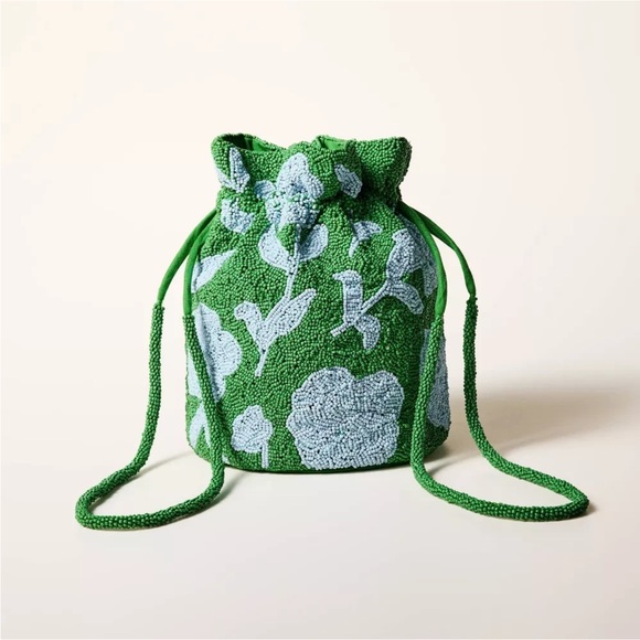kate spade New York x Target Green Beaded Classic Rose Drawstring Bucket Handbag - Picture 1 of 5